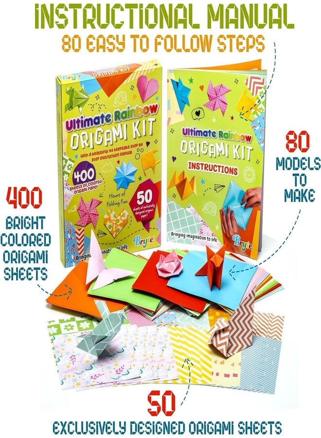 BRYTE Ultimate Rainbow Origami Kit with 450 Fun Colorful Papers, Arts and Crafts for Kids Ages 8-12 - Image 3